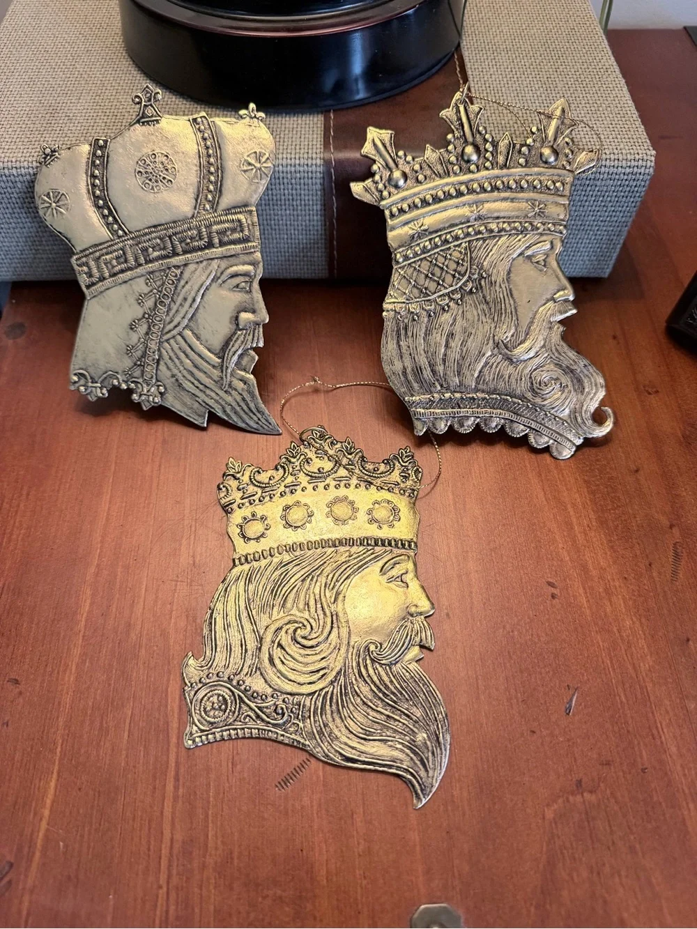 Vintage Gold King Head Ornament Trio